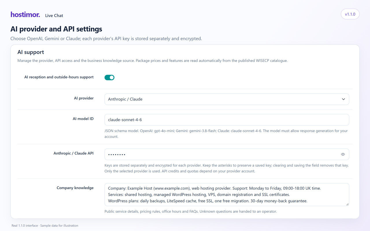 AI provider and API settings · 1.1.0