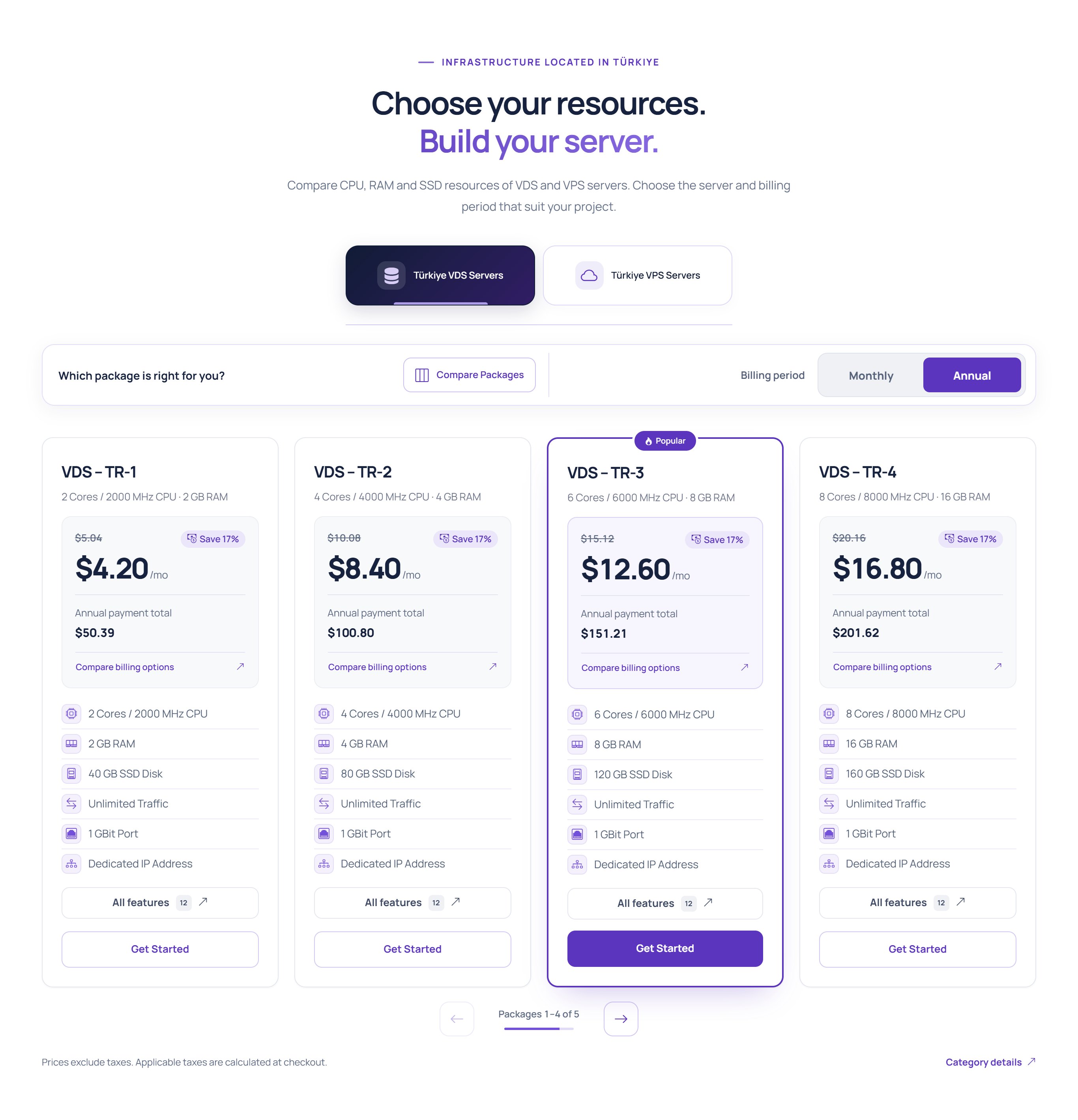 Server packages · 4 packages on desktop, swipeable